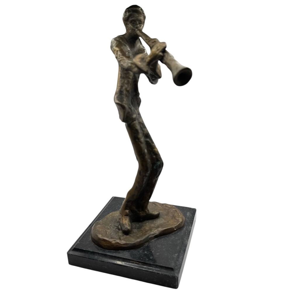 VINTAGE BRONZE MODERNIST HORN CLARINET PLAYER FIGURINE MID CENTURY RARE